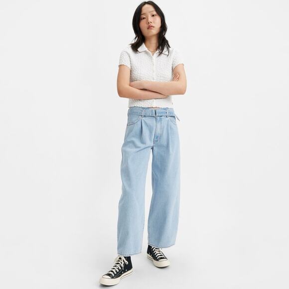 Levi's Denim - Levis Baggy Jeans Living Legend Light Wash Belted High Rise Wide Leg 30
